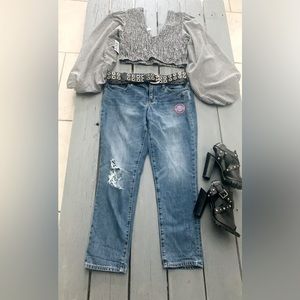 🖤🤍 LIVE 4 TRUTH🤍🖤 Black & White Gingham Puff Long Sleeve Crop To🖤 NWOT